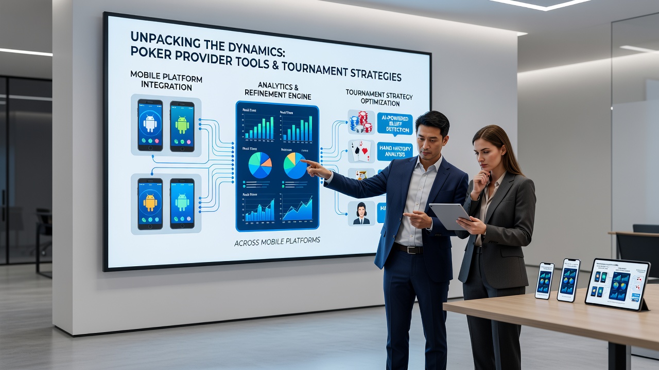 Grafisk oversigt over pokerstrategiværktøjer der anvendes på tablets og smartphones under turneringer